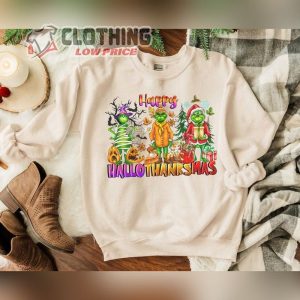 Happy Hallothanksmas Grinch Sweatshirts Halloween Thanksgiving Christmas Shirt Funny Halloween Shirt Happy Hallothanksmas Shirts Holiday Season Gift 2