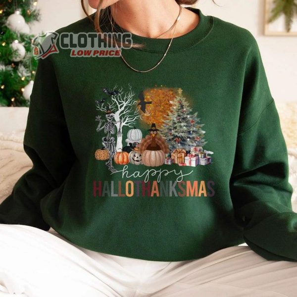 Happy Hallothanksmas Shirt, Fall Christmas Halloween Shirt, Hallothanksmas Sweater, Funny Hallothanksmas Shirt, Halloween Thanksgiving Chrismas