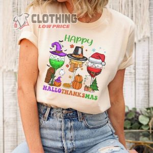 Happy Hallothanksmas Wine Shirt Happy Hallothanksmas Shirts Funny Wine Holiday Shirt Matching Shirts Christmas Wine Shirt Holiday Gifts 2