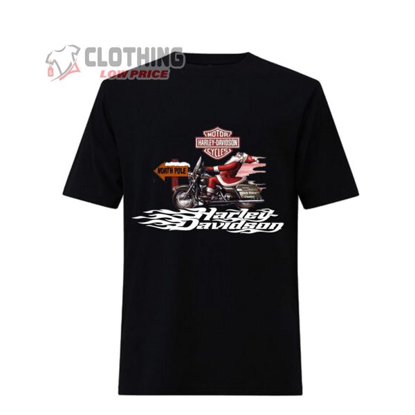 Harley Davidson Christmas Santa Claus Riding To North Pole T-Shirt, Harley Davidson Christmas Shirt