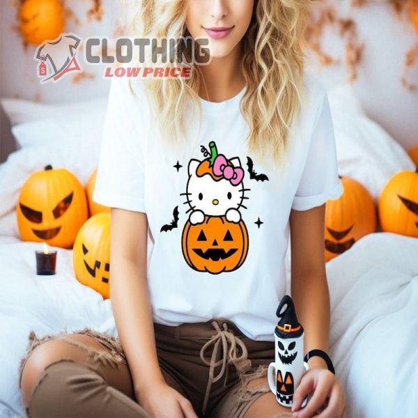 Hello Cat Girls Halloween Shirt, Mom Halloween  Magical Pumpkin Shirt, Colorful Pumpki Catlover Halloween Tee