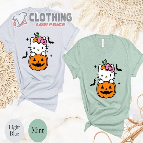 Hello Cat Girls Halloween Shirt, Mom Halloween  Magical Pumpkin Shirt, Colorful Pumpki Catlover Halloween Tee