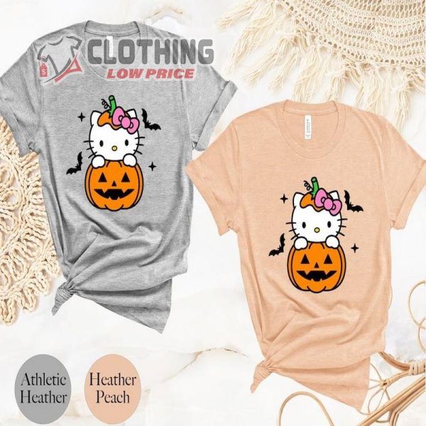 Hello Cat Girls Halloween Shirt, Mom Halloween  Magical Pumpkin Shirt, Colorful Pumpki Catlover Halloween Tee