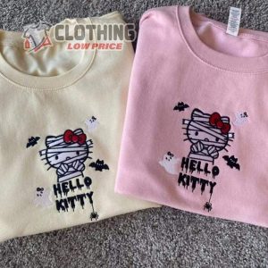 Hello Kitty Mummy Ghost Bats Spider Halloween Embroidered Crewnecks Sweatshirt