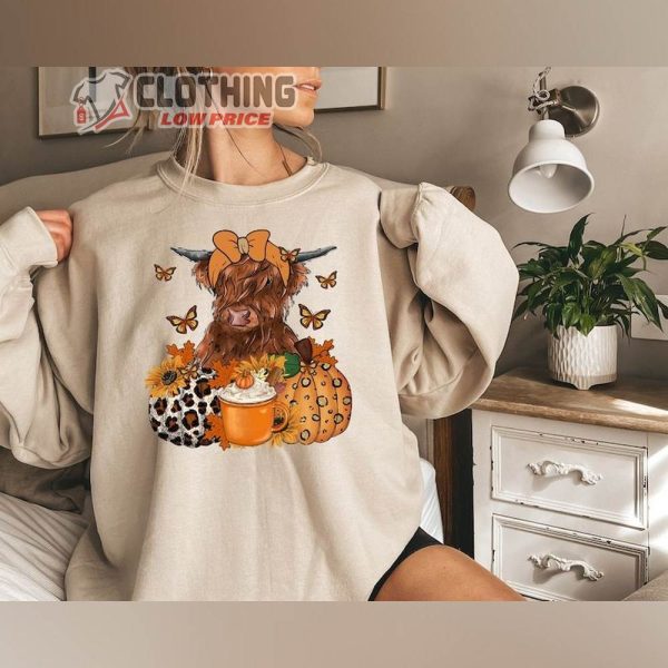 Highland Cow Fall Sweatshirt, Fall Heifer Thanksgiving Shirt, Thanksgviving Shirt, Fall Sweater, Fall Vibes Shirt, Pumpkin Cow Shirt, Thanksgiving Gift