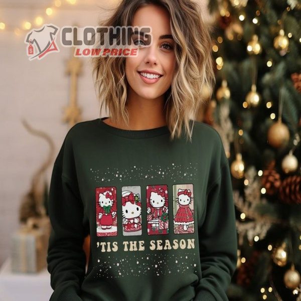 Holiday Season Kitty Cat Sweatshirt, Kawaii Kitty Retro Christmas Shirt