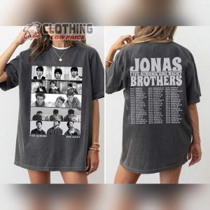 Jonas Brothers Setlist Tour 2023 Double Sided T-Shirt, Jonas Five Albums One Night Tour Dates Shirt, Jonas Brothers 2023 Tour Playlist Shirt