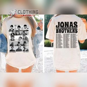 Jonas Brothers Setlist Tour 2023 Double Sided T-Shirt, Jonas Five Albums One Night Tour Dates Shirt, Jonas Brothers 2023 Tour Playlist Shirt