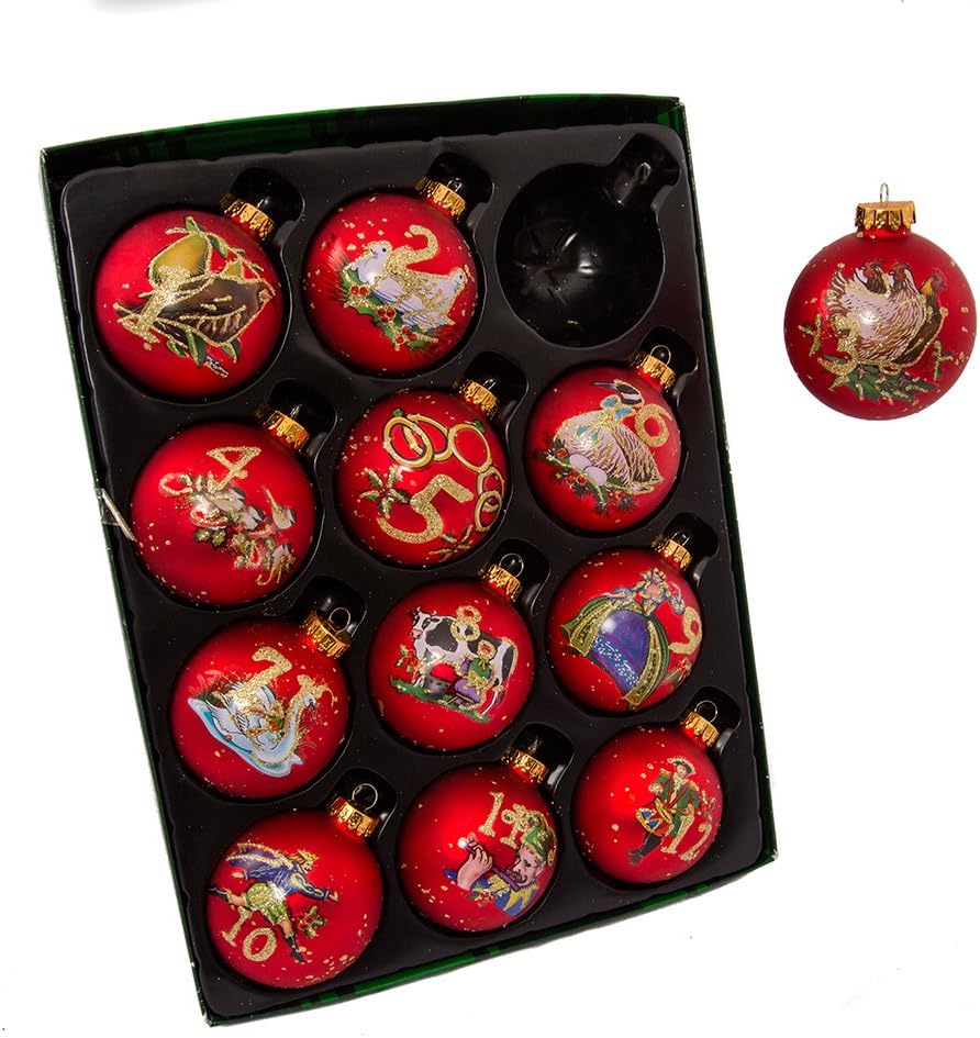 Kurt Adler 12 Piece 12 Days of Christmas Decorative Glass Balls Set amazon 1