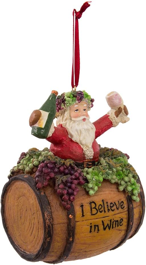 Kurt Adler 4 Inch Polyresin Santa on Wine Barrel Ornament amazon