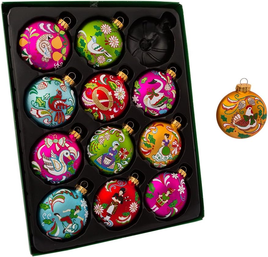 Kurt Adler 65MM 12 Days of Christmas Glass Ornament Set 12 Pieces amazon