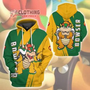 Mario Bowser 3D Cosplay Hoodie, Super Mario Bowser Sweatshirt, Bowser Costume Shirt, Video Game Halloween Shirt, Gift For Kids