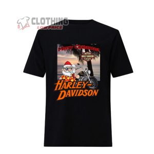 Merry Christmas Harley Davidson Santa Claus In The Beach T Shirt 2