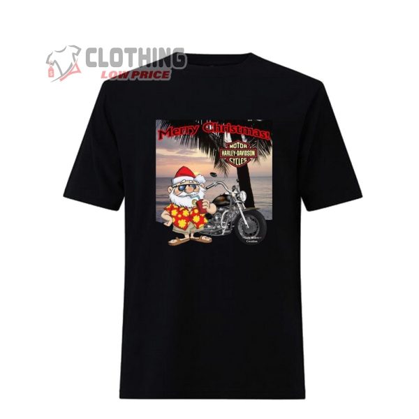 Merry Christmas Harley Davidson Santa Claus In The Beach T Shirt