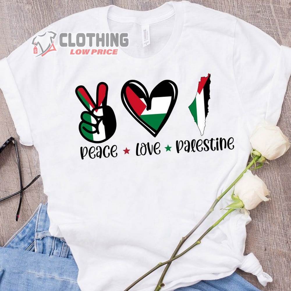 Peace Love Palestine Merch, Free Palestine T-Shirt, Stand With Palestine Tee, Supported Palestine Unisex Tee Shirt