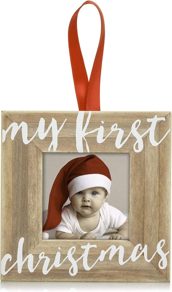 Pearhead Babys First Christmas Wooden Picture Frame Ornament amazon