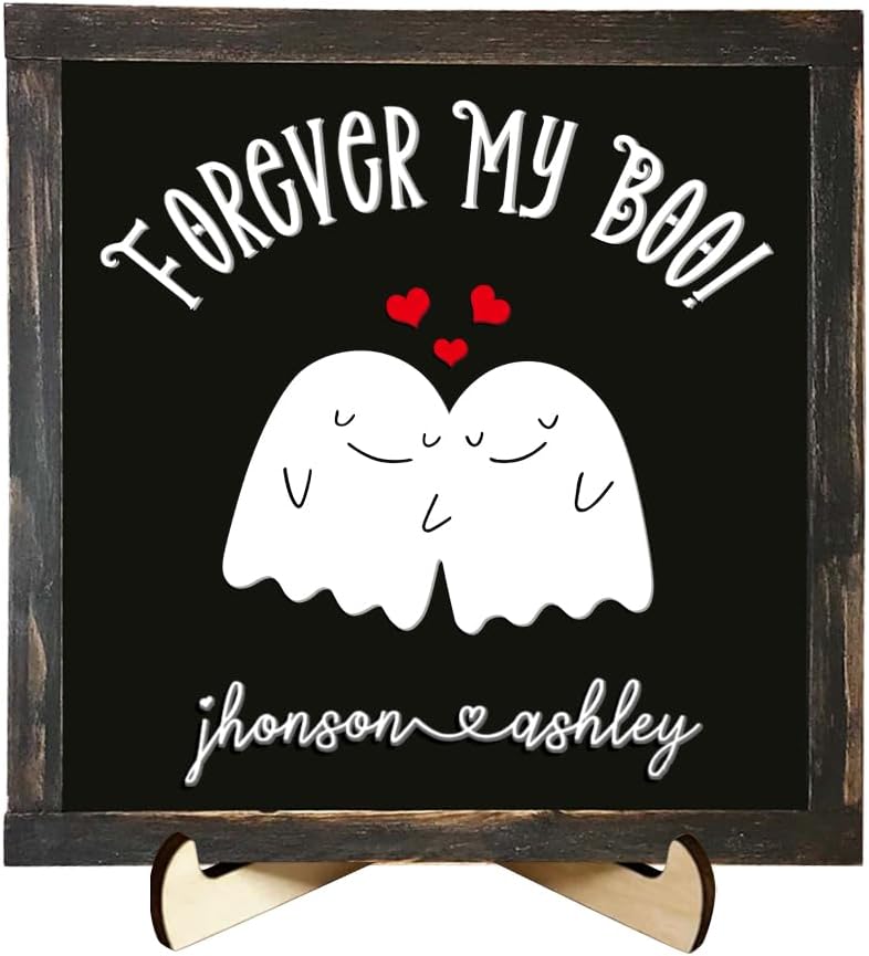 Personalized Couple Halloween Cute Ghost Wood Sign amazon 1