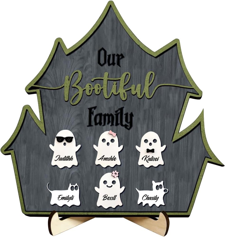 Personalized Halloween Wood Silhouette Sketch Ghost House Plaque amazon