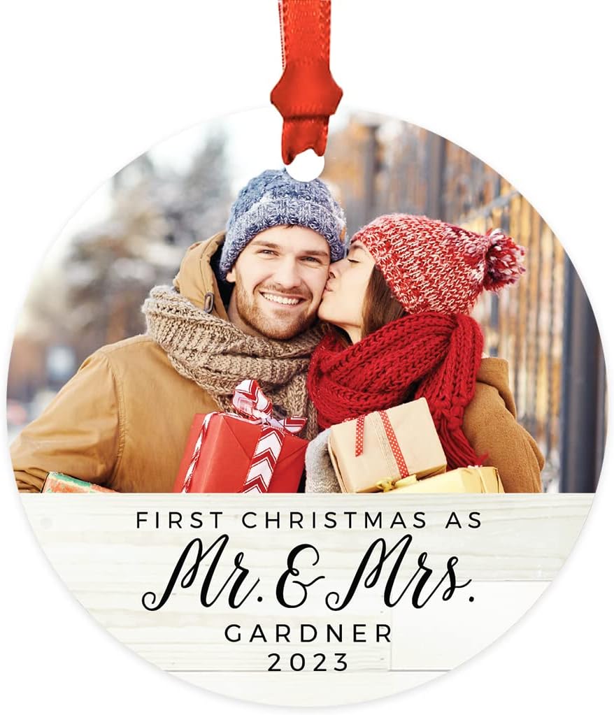 Personalized Metal Christmas Ornament Wedding First Christmas as Mr. and Mrs. 2023 amazon
