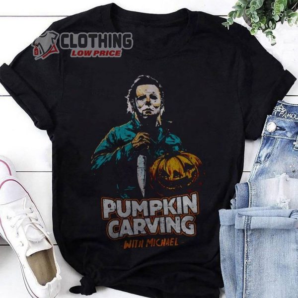 Pumpkin Carving With Michael Myers Halloween T-Shirt, Michael Myers Halloween Shirt, Michael Myers Horror Movie Tee