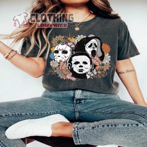 Retro Halloween Scream Jason Michael Myers Horror Movie Floral Shirt