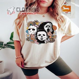 Retro Halloween Scream Jason Michael Myers Horror Movie Floral Shirt