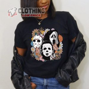 Retro Halloween Scream Jason Michael Myers Horror Movie Floral Shirt2