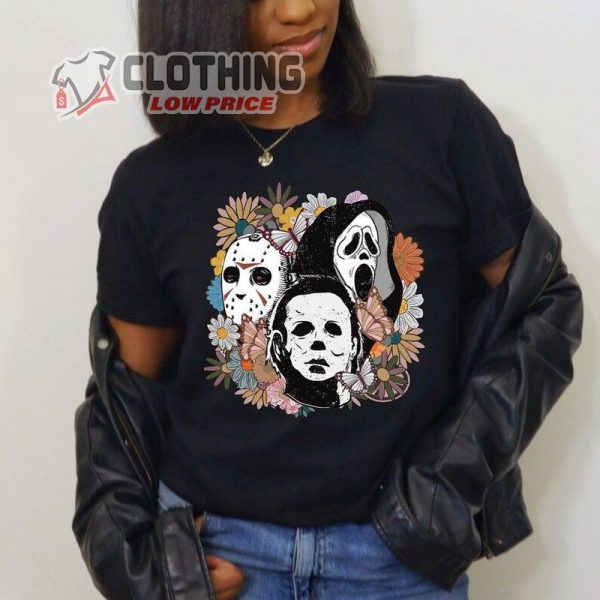 Retro Halloween Scream Jason Michael Myers Horror Movie Floral Shirt