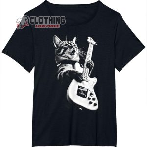 Rock Cat Playing Guitar Shirt, Funny Guitar Cat T-Shirt, Trending Cat Tee, Cat Lover Tee Gift
