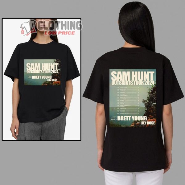 Sam Hunt Outskirts Tour 2024 Tickets Shirt, Sam Hunt Merch, Outskirts Tour 2024 Tee, Sam Hunt Brett Young And Lily Rose T-Shirt
