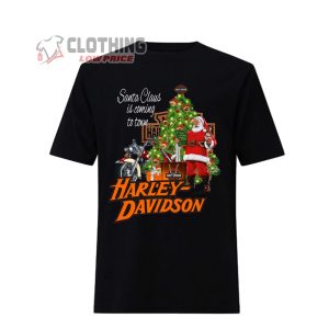 Santa Claus Is Coming To Town With Harley Davidson Motorcycles, Christmas Tree Decoration Gift Harley Davidson T-Shirt 2