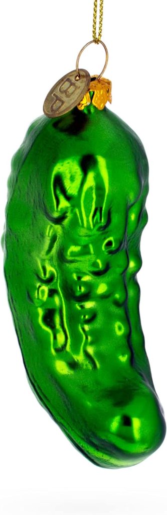 Shimmering Metallic Pickle Blown Glass Christmas Ornament amazon