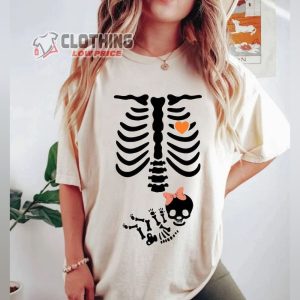 Skeleton Halloween Maternity Shirt, New Baby Halloween Shirt, Pregnancy Announcement Shirt 2023, Pregnant Women Shirt, Baby Tee Gift