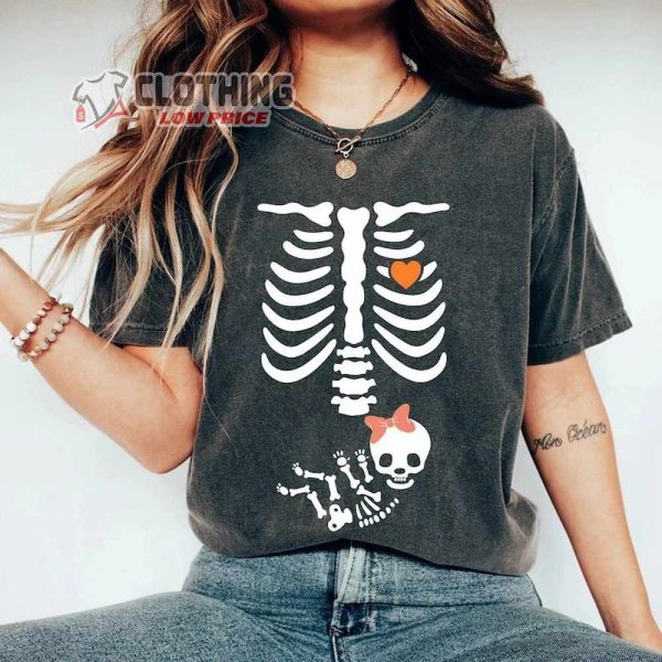 Skeleton Halloween Maternity Shirt, New Baby Halloween Shirt, Pregnancy Announcement Shirt 2023, Pregnant Women Shirt, Baby Tee Gift