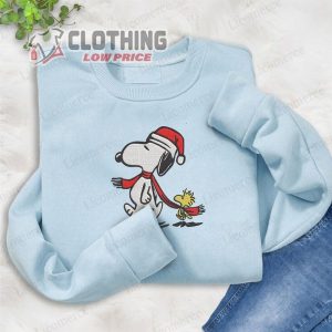 Snoopy Christmas Embroidered Sweatshirt- T-Shirt- Hoodie, Snoopy And Woodstock Crewneck, Christmas Cartoon Dog Sweatshirt