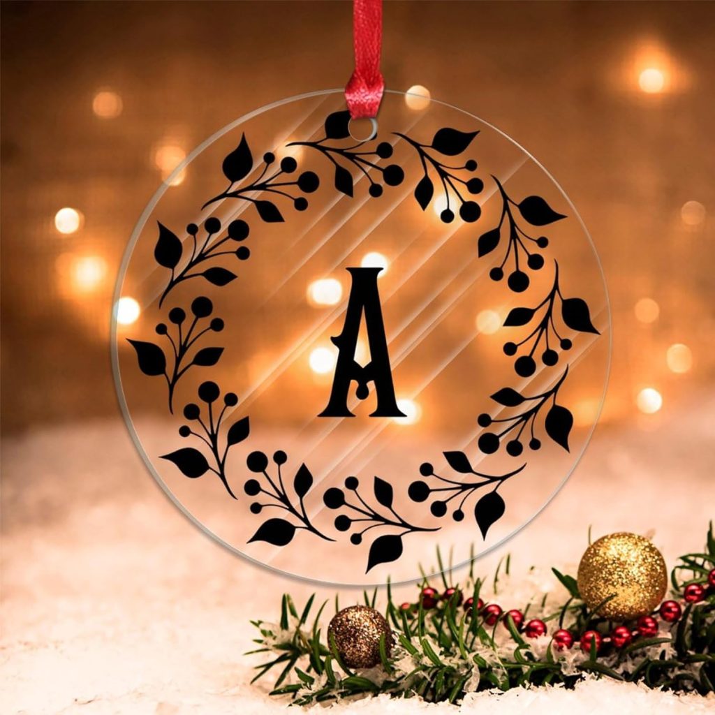 Swavecat Christmas Ornament Black Wreath Initial Letter A Acrylic Xmas Tree Ornament amazon
