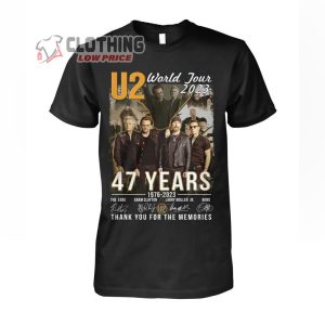 U2 World Tour 2023 Merch, U2 47 Years 1976-2023 Thank You For The Memories Signatures T-Shirt