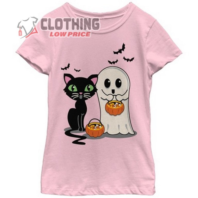 Girl’s Lost Gods Halloween Cat And Ghost Trick Or Treat T-Shirt