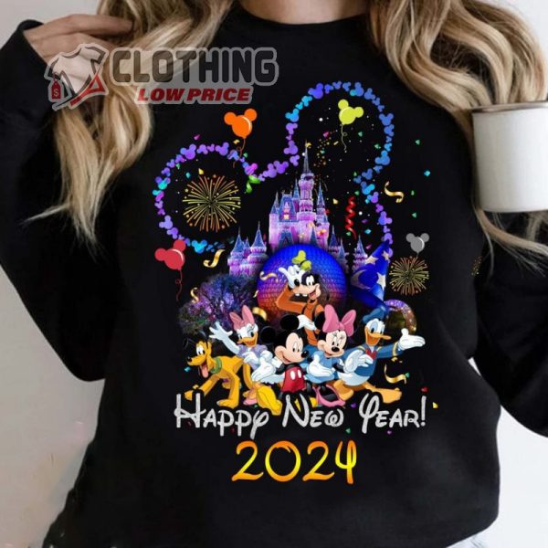 Personalized Mickey Friends Happy New Year 2024 Shirt, Custom Name Wdw Disneyland New Year’S Eve, Family Vacation 2024 Disney Castle Shirt