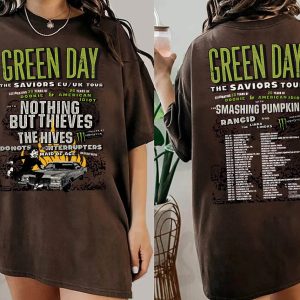 2024 Green Day The Saviors Tour Dates 2 Sides T-Shirt, Green Day Band 2024 Tour Shirts, Green Day 2024 Concert Shirt, Green Day Fan Gift Unisex Merch
