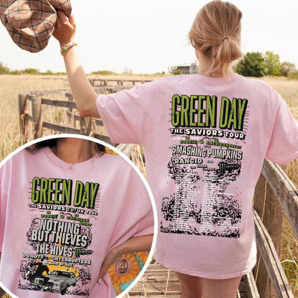 2024 Green Day The Saviors Tour Dates 2 Sides T-Shirt, Green Day Band 2024 Tour Shirts, Green Day 2024 Concert Shirt, Green Day Fan Gift Unisex Merch