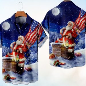 3D Blue Christmas Santa Claus Hawaiian Shirt, Soft 3D Hawaiian Aloha Shirt, Christmas Hawaiian Shirt