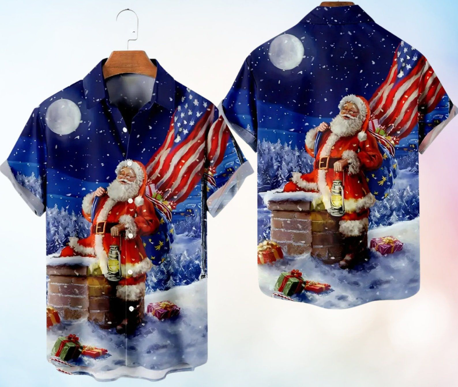 3D Blue Christmas Santa Claus Hawaiian Shirt, Soft 3D Hawaiian Aloha Shirt, Christmas Hawaiian Shirt