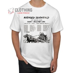 Avenged Sevenfold Concert 2024 Merch, Avenged Sevenfold North American Tour Dates 2024 Shirt, Poppy, Sullivan King, Vended T-Shirt