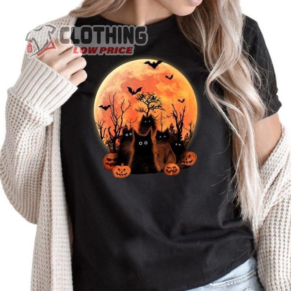 Black Cat Halloween Shirt, Halloween Cat Moon T-Shirt