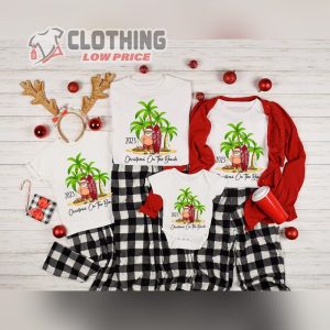 Christmas On The Beach Shirt 2023 Tropical Christmas Shirts, Hawaii Christmas Family Matching Tee, Christmas Palm Tree Santa Xmas Holiday Gift