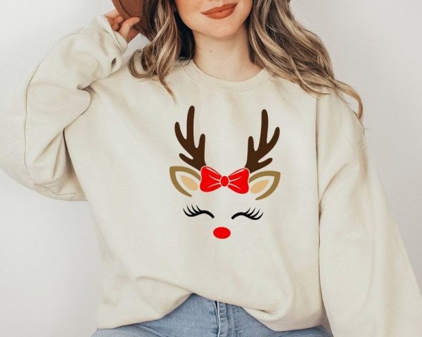 Christmas Sweatshirt, Reindeer Christmas Sweatshirt, Reindeer Face Sweatshirt, Merry Christmas Merch