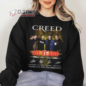 Creed Band Tour 2024 Merch Creed 30 Years 1994 2024 Thank You For The Memories Signatures T Shirt