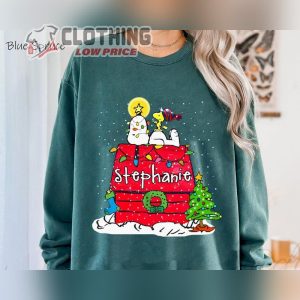 Custom Name Snoopy Christmas Lights Comfort Colors Shirt, Personalized Peanuts X-Mas T-Shirt, Christmas Gift For Dog Lovers, Holiday Trip