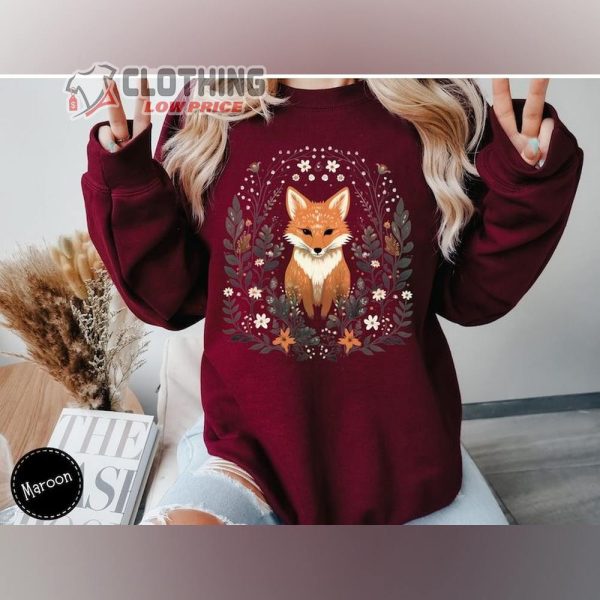 Cute Fox Cottagecore Sweatshirt, Cozy Forest Shirt, Vintage Forest Witch Aesthetic Sweater, Forestcore Pullover, Woodland Wildlife Animal Tee, Gift
